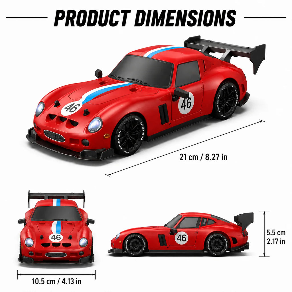 RC Drift Car 1:24, 2.4G High Speed Racing Car, Red Sports Car with LED Lights, Outdoor Drift Game Toys for Kids