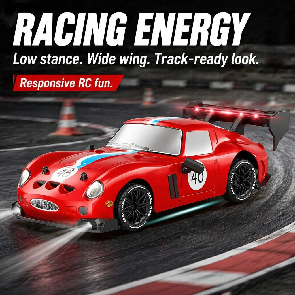 RC Drift Car 1:24, 2.4G High Speed Racing Car, Red Sports Car with LED Lights, Outdoor Drift Game Toys for Kids